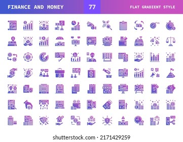 Finance and Money icons set. Flat gradient color set of icons style. Can used for digital product, presentation, UI and many more.