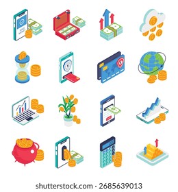 Conjunto de Ilustração de Vetor Isométrico Financeiro e Monetário 4