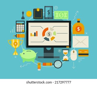 Finance and money items collection. Flat design concept fo web, mobile applications and prints.
