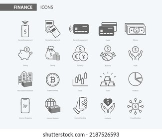 Conjunto de iconos de esquema de finanzas y dinero 
  Colección de iconos de esquema.