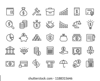 finance and money outline line black icons set - Shutterstock ID 1188315646