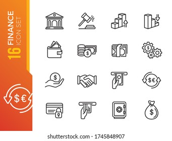 Finance and money outline line black icons set
