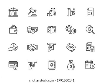 Finance and money outline line black icons set