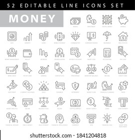 finance and money outline line black icons set