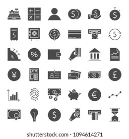 Finance Money Solid Web Icons. Vector Set of Glyphs.