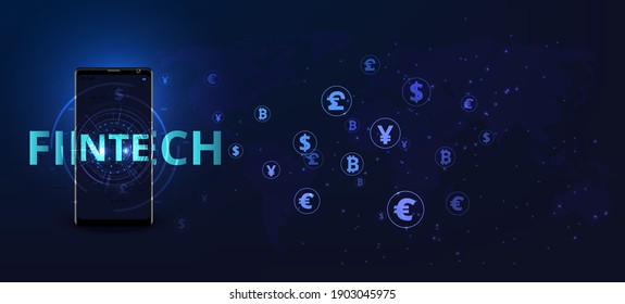 Finance and Money Transaction Technology Concept. Foreign exchange. Smart phone showing the financial technology (Fintech). 