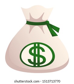 Finance money vector, bag with financial assets, thread lace. Business profit and benefit from projects , payment and wealth, richness and savings