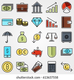 Finance and Money Vector Icons Set in Colors