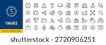 Finance and Money web icon in line style. Money, bank, profit, finance capital, payment, auction, exchance, wallet, deposit infographic. Icon collection. Editable stroke. Vector illustration.