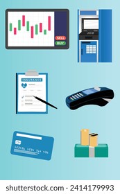 finance object equipment collection flat color vector