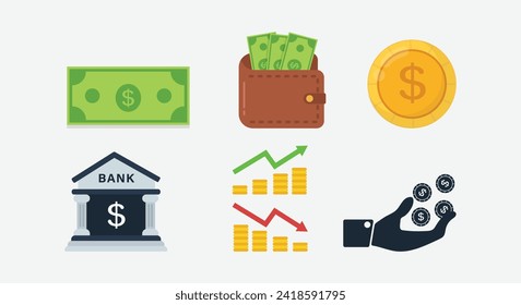 finance object set for personal and business use flat vector illustration 