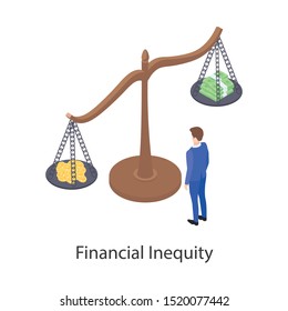 
Finance On Both Side Of Balance Scale Depicts Financial Imbalance Icon.
