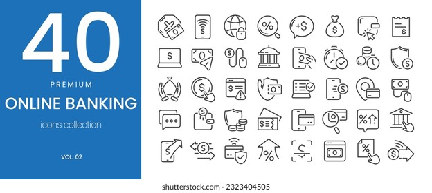 Finance Online banking line icons set. Money payment elements outline icons collection. Payments elements symbols. Currency, money, bank, cryptocurrency, check, wallet, piggy, balance, safest. Outline