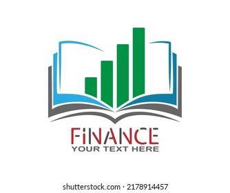 Finance. An open book with a diagram. Logo, brand, or sticker template for websites, apps, and theme design. Flat style