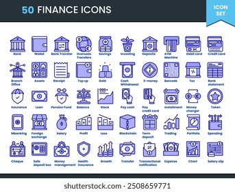 
Finance pack icon set purple blue style