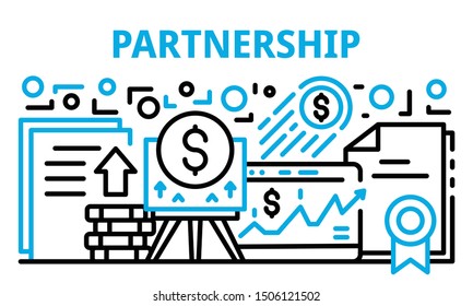 Finance partnership banner. Outline illustration of finance partnership vector banner for web design
