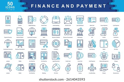 The Finance and Payment color icon set defines key drivers of financial management such as security, accounting, and investment, ideal for budgeting, fintech solutions, and payment systems.
