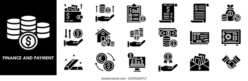 Sammlung von Finanz- und Zahlungssymbolen. Enthaltend Design Finanzierung, Zahlung, Geschäft, Geld, Kredit, finanzielle