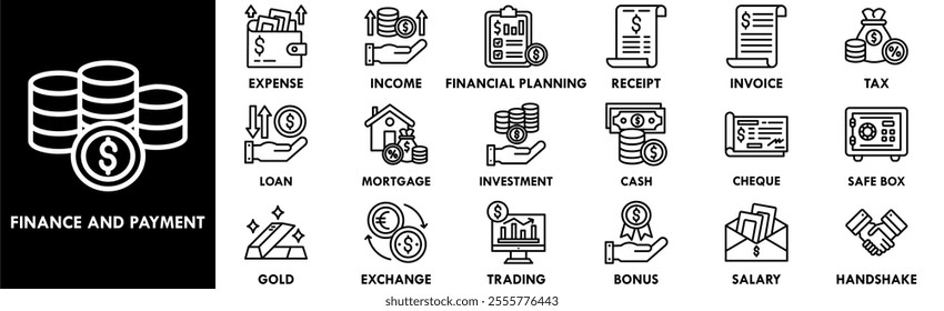 Finance and Payment icon collection set. Containing design finance, payment, business, money, credit, financial