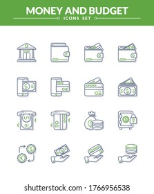 Finance and payment icon set with dual color and shadow, New and trendy linear pictogram pack. modern vector icon concept.