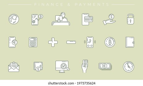 Finance and Payments concept line style vector icons set.