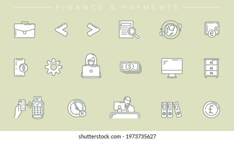 Finance and Payments concept line style vector icons set.