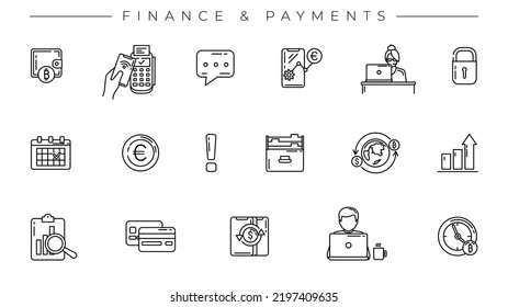 Finance and Payments concept line style vector icons set.