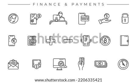 Finance and Payments concept line style vector icons set.