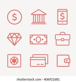 Finance, payments and money line vector icons set. Finance money, business finance, banking money credit