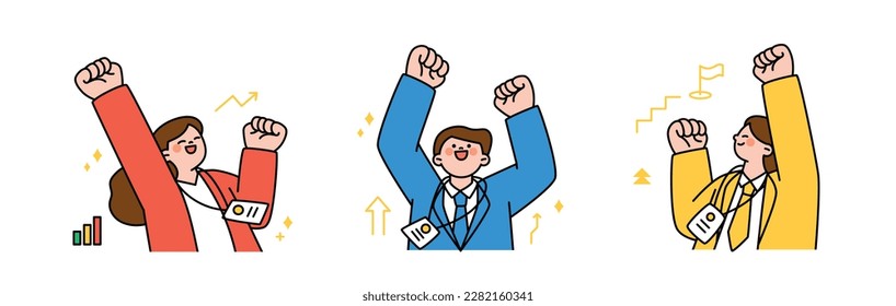 Finance and people, accounts for household economic growth, investment plan management. Employees are cheering. Vector illustration. 