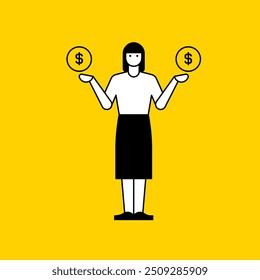 Finance and people, accounts for household economic growth, investment plan management. A man is holding a money icon. A woman put a money icon on her farm. flat design style minimal illustration.