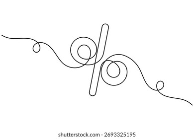 Ícone de porcentagem financeira desenho contínuo de uma linha em fundo branco minimalista desconto esboço vetor ilustração