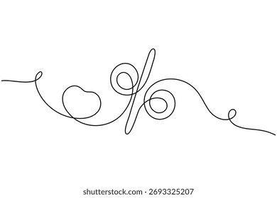 Icono de porcentaje financiero continuo de una línea dibujando sobre fondo blanco Ilustración vectorial de esquema de descuento minimalista