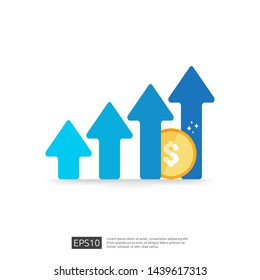 Finance performance of return on investment ROI concept with arrow. income salary rate increase.  