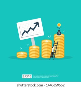 Finance performance of return on investment ROI concept with arrow. income salary rate increase. business profit growth margin revenue. cost sale icon. dollar symbol flat style vector illustration