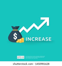 Finance performance of return on investment ROI concept with arrow. income salary rate increase. business profit growth margin revenue. cost sale icon. dollar symbol flat style vector illustration