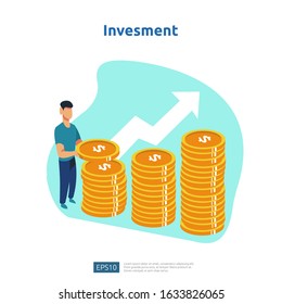 Finance performance of return on investment ROI. income salary rate increase concept illustration with people character and arrow. business profit growth, sale grow margin revenue with dollar symbol