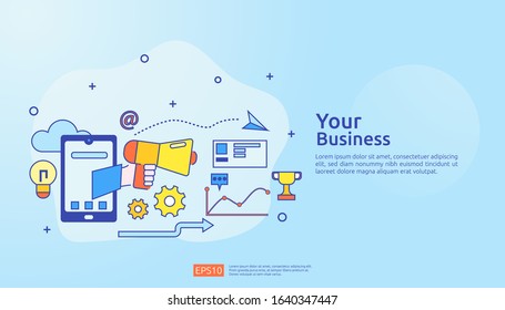 Finance performance of return on investment ROI concept with business chart. income salary rate increase. graphic growth revenue with paper sheet chart, laptop, magnifier, paperwork, graphs element