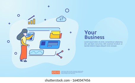 Finance performance of return on investment ROI concept with business chart. income salary rate increase. graphic growth revenue with paper sheet chart, laptop, magnifier, paperwork, graphs element