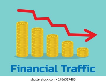 Finance performance of return on investment ROI concept with arrow. income salary rate decrease. business profit growth margin revenue. cost sale icon. dollar symbol flat style vector illustration