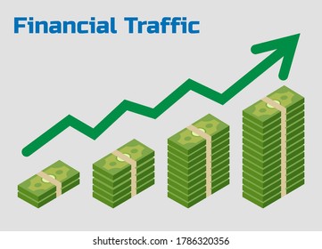 Finance performance of return on investment ROI concept with arrow. income salary rate increase. business profit growth margin revenue. cost sale icon. dollar symbol flat style vector illustration