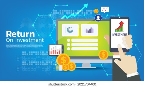 Finance performance of return on investment ROI concept with arrow element.