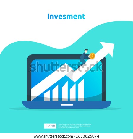 Finance performance of return on investment ROI. income salary rate increase concept illustration with people character and arrow. business profit growth, sale grow margin revenue with dollar symbol