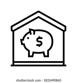 finance pig money box at home line icon vector. finance pig money box at home sign. isolated contour symbol black illustration