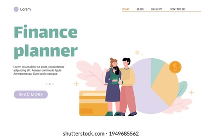Concepto de sitio web de planificación y gestión financiera, ilustración de vector de dibujos animados.