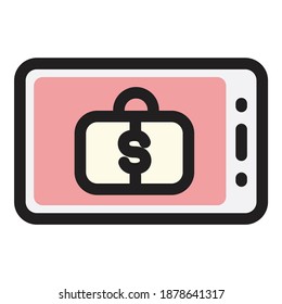 Finance Portfolio Briefcase Analytic Mobile Flat Icon Isolated On White Background