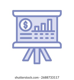 Ícone de linha de dois tons da Apresentação Financeira, vetor, pixel perfect, arquivo ilustrador 