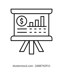Ícone de linha fina da Apresentação de Finanças, vetor, pixel perfect, arquivo ilustrador 