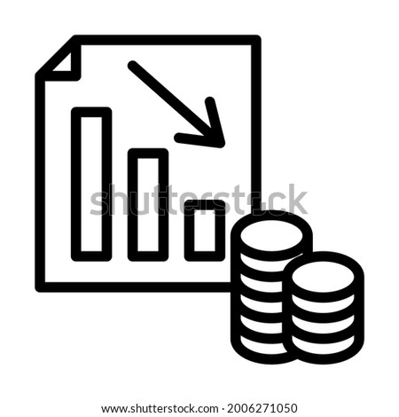 Finance productivity graph flat line icons set. Graph of decline with money sign. Dividends. Return on investment chart. Decrease in profit. Simple flat vector illustration for store, web site .