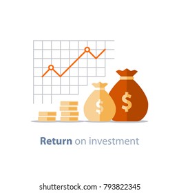 Finance Productivity Graph, Return On Investment Chart, Budget Planning, Expenses Concept, Accounting Report, Income Growth, Statistic Dashboard, Vector Flat Icon